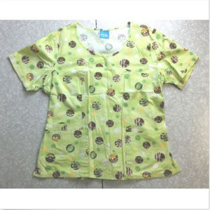 Scrub HQ Women's Scrub Top Size L ~~ Green Bamboo Flowers Cinch Back 3 Pockets